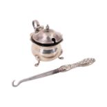 A 1910 Walker & Hall silver mustard pot together with a Victorian silver-handled glove hook