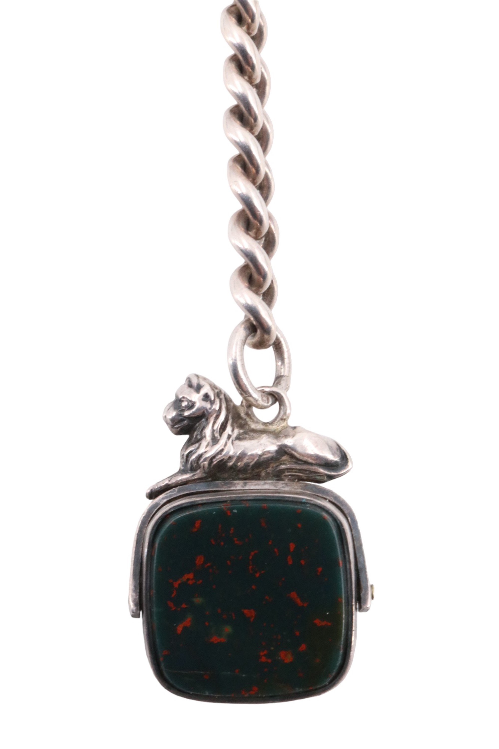 A Victorian silver graduated curb-link pocket-watch chain having a rotating carnelian and bloodstone - Image 3 of 4