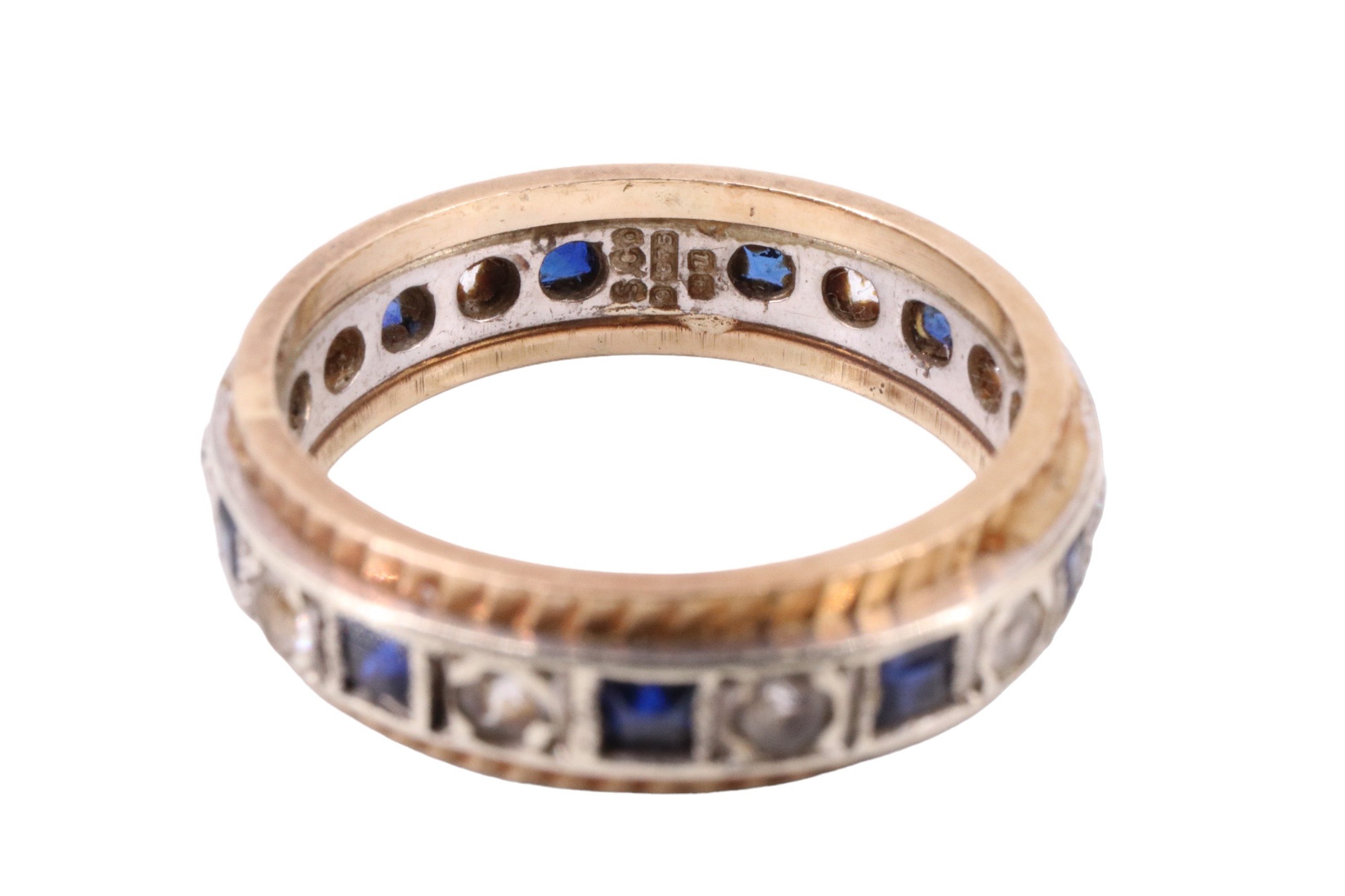 A blue sapphire and white spinel eternity ring, having 11 2 mm square sapphires separated by 11 2 mm - Image 3 of 3