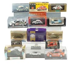 A quantity of boxed Dinky and other diecast model rally cross cars, London bus etc