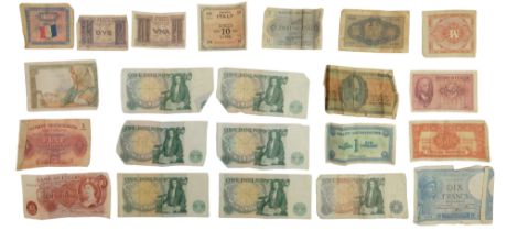 A group of GB and world banknotes, including five Somerset one pound notes, a Fforde ten shillings