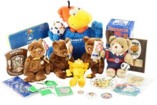 A group of toys and collectibles relating to FIFA football world cups, including France '98, Korea