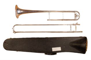 An early 20th Century cased silver plated tenor trombone by Boosey and Co Ltd