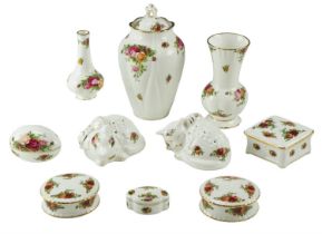 Royal Albert Old Country Roses lidded boxes, lidded vase, two potpourris, etc