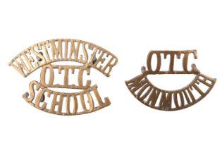 Westminster School and Monmouth School Officer Training Corps brass shoulder titles