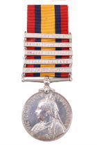 A Queen's South Africa Medal with five clasps to 5807 Pte T Crozier, 1st Border Regiment