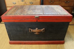 A Victorian painted pine and mahogany journeyman carpenter's tool chest, the interior fitted with