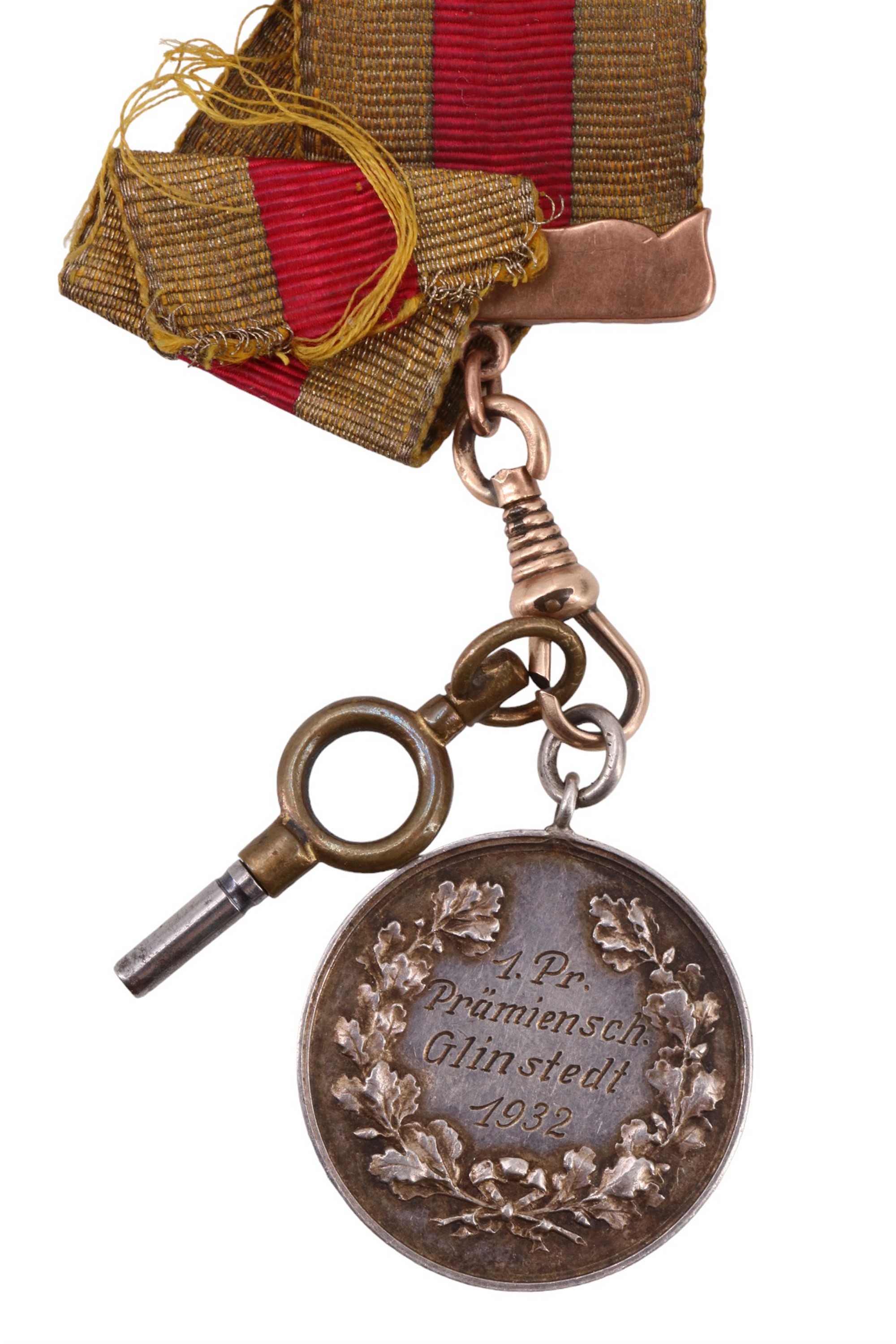 An early 20th Century German yellow metal mounted leontine and 1930s white metal fob medallion and - Image 2 of 2