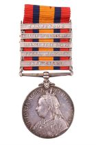 A Queen's South Africa Medal with five clasps, erased
