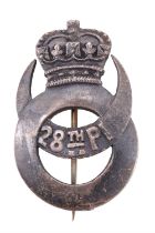 A Victorian 28th Punjab Infantry officer's white metal cap badge, 59 mm, (tested as silver)