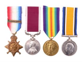 A 1914 Star with clasp, British War, Victory and Army Long Service and Good Conduct Medals to