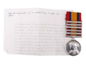 A Queen's South Africa Medal with five clasps to Lt G E Beaty-Pownall, 1 / Border Regiment