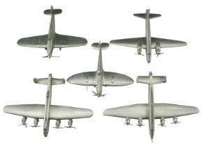 Five WW II diecast RAF fighter bombers, largest 21 cm x 15 cm