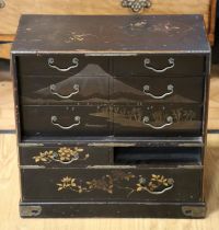 An early 20th Century Japanese lacquered kodansu / miniature table cabinet, 44 cm x 45 cm x 24