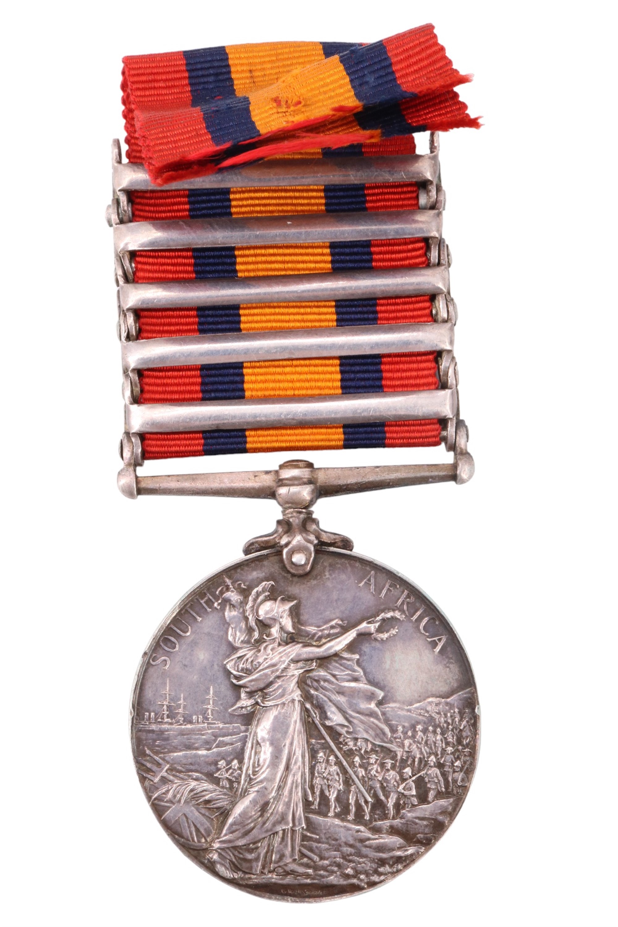 A Queen's South Africa Medal with five clasps, erased - Image 2 of 2