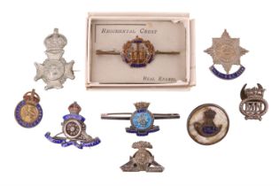 A group of sweetheart brooches etc including an enameled Sterling white metal HMS Belona brooch