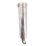 An Edwardian silver cheroot holder case, bearing engraved foliate scrolls and a vacant shield