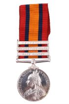 A Queen's South Africa Medal with three clasps to 822 Pte A Smith, 1st Border Regiment