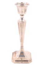 A George V silver candlestick, Henry Williamson Ltd, Birmingham, 1915, 23 cm, weighted base