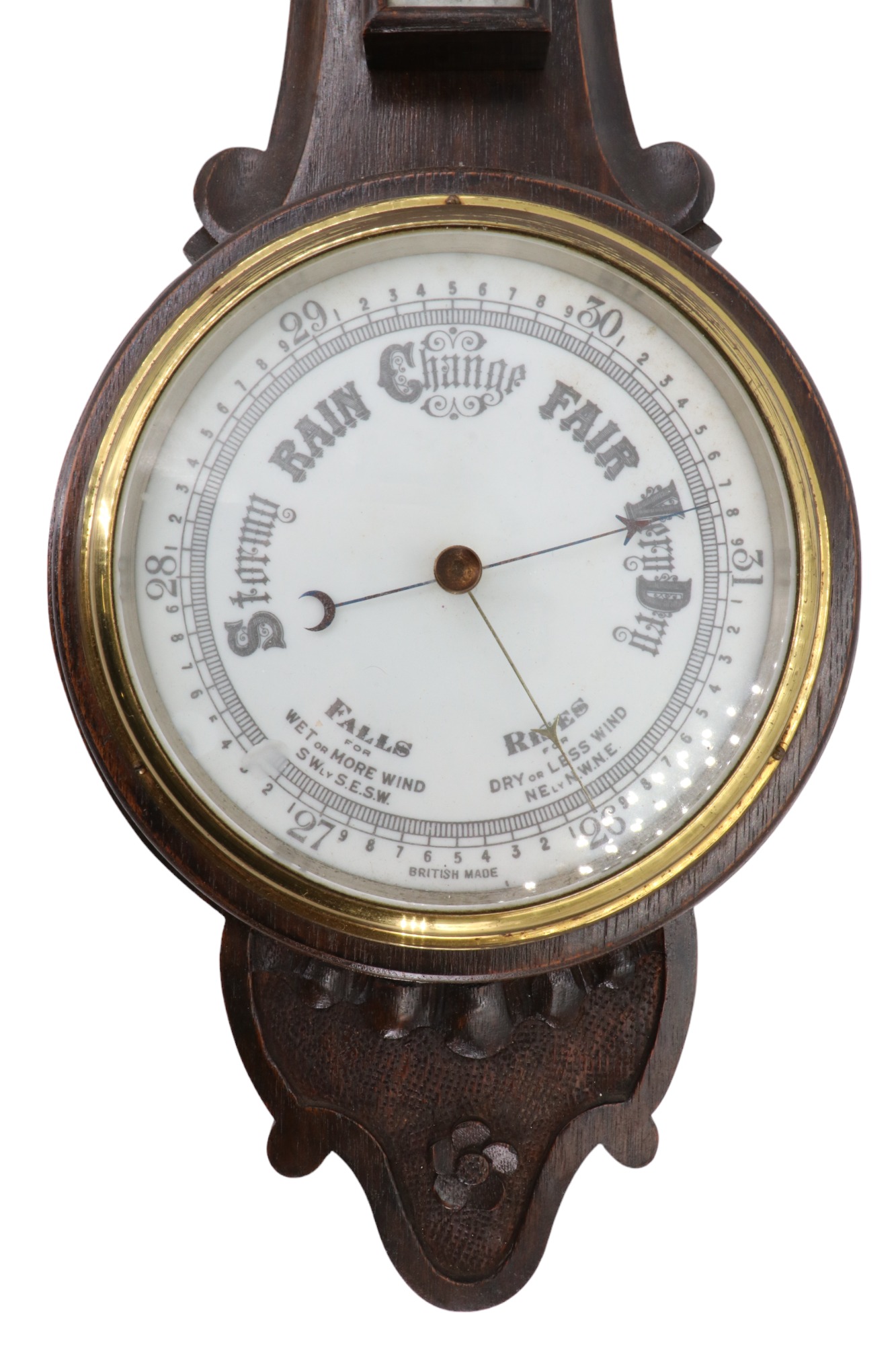 A early 20th Century carved oak banjo barometer, 64 cm - Image 2 of 2