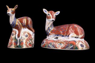 Two Royal Crown Derby deer paperweights including 'Fawn', both being Royal Crown Derby Collector's