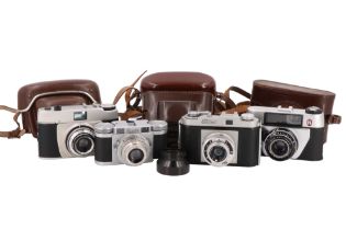 Three cased 35 mm film cameras, comprising a K Regulette, Braun Paxette, Closter Sport and a Adox
