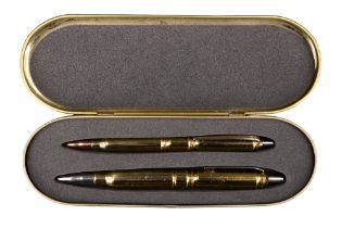 A cased Pointer of Switzerland pen and propelling pencil pair, made from ammunition cases used by