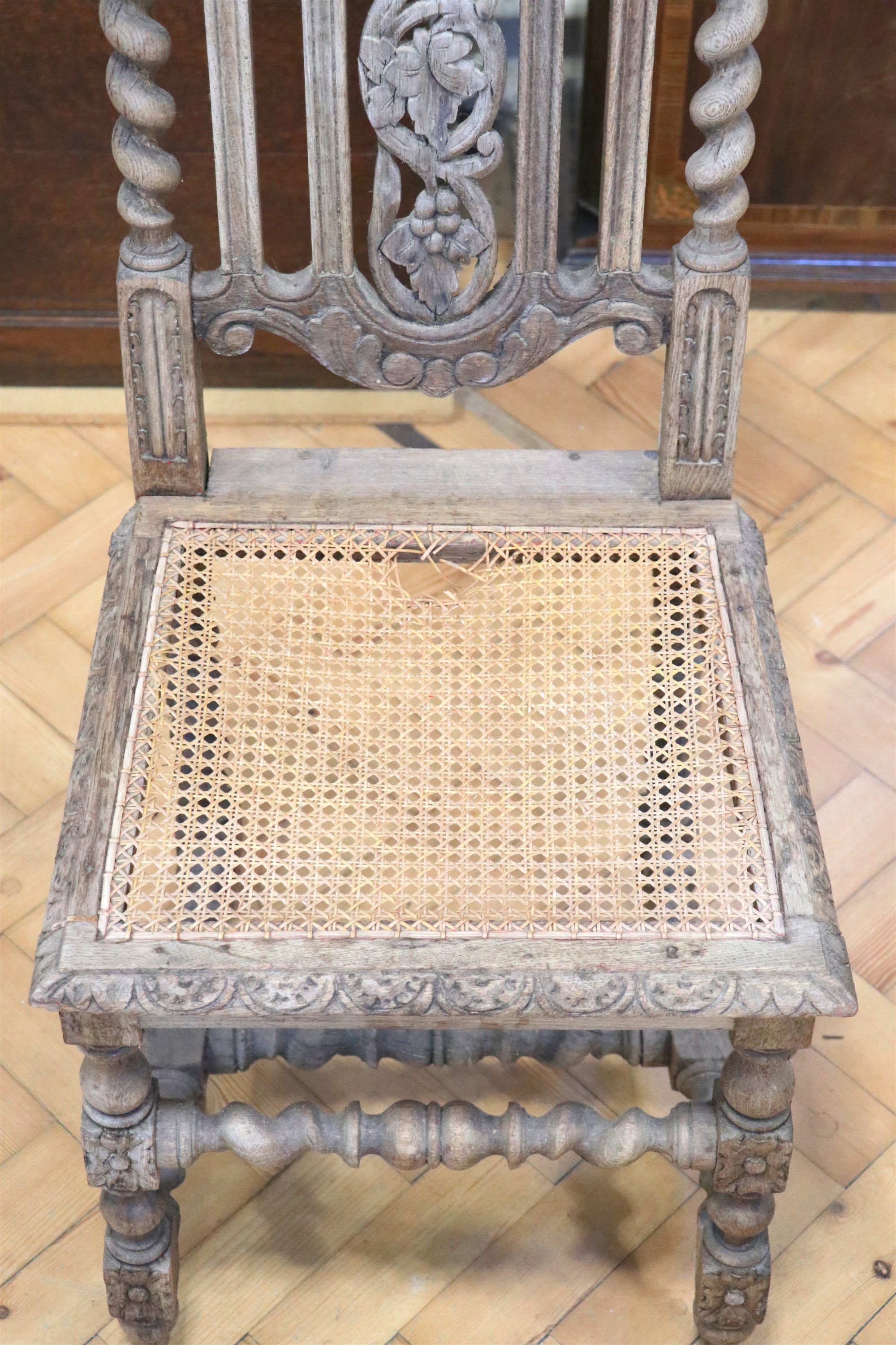 A late 19th / early 20th Century William III style carved oak and cane seated back-stool - Image 3 of 5