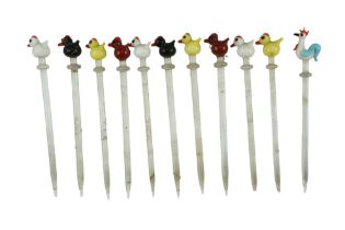 A group of glass cocktail sticks, early-to-mid 20th Century, 9 cm