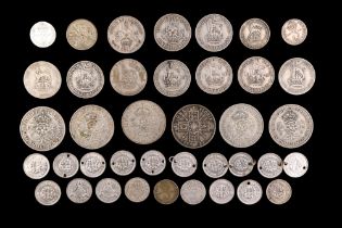A group of pre-1947 silver GB coins together with three pre-1920 silver threepence coins, former 152
