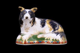 A limited edition Royal Crown Derby Border Collie paperweight, gold stopper, 7.5 cm