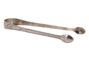 George III bright-cut silver sugar tongs, sponsor's mark ICP, duty mark and Sterling standard