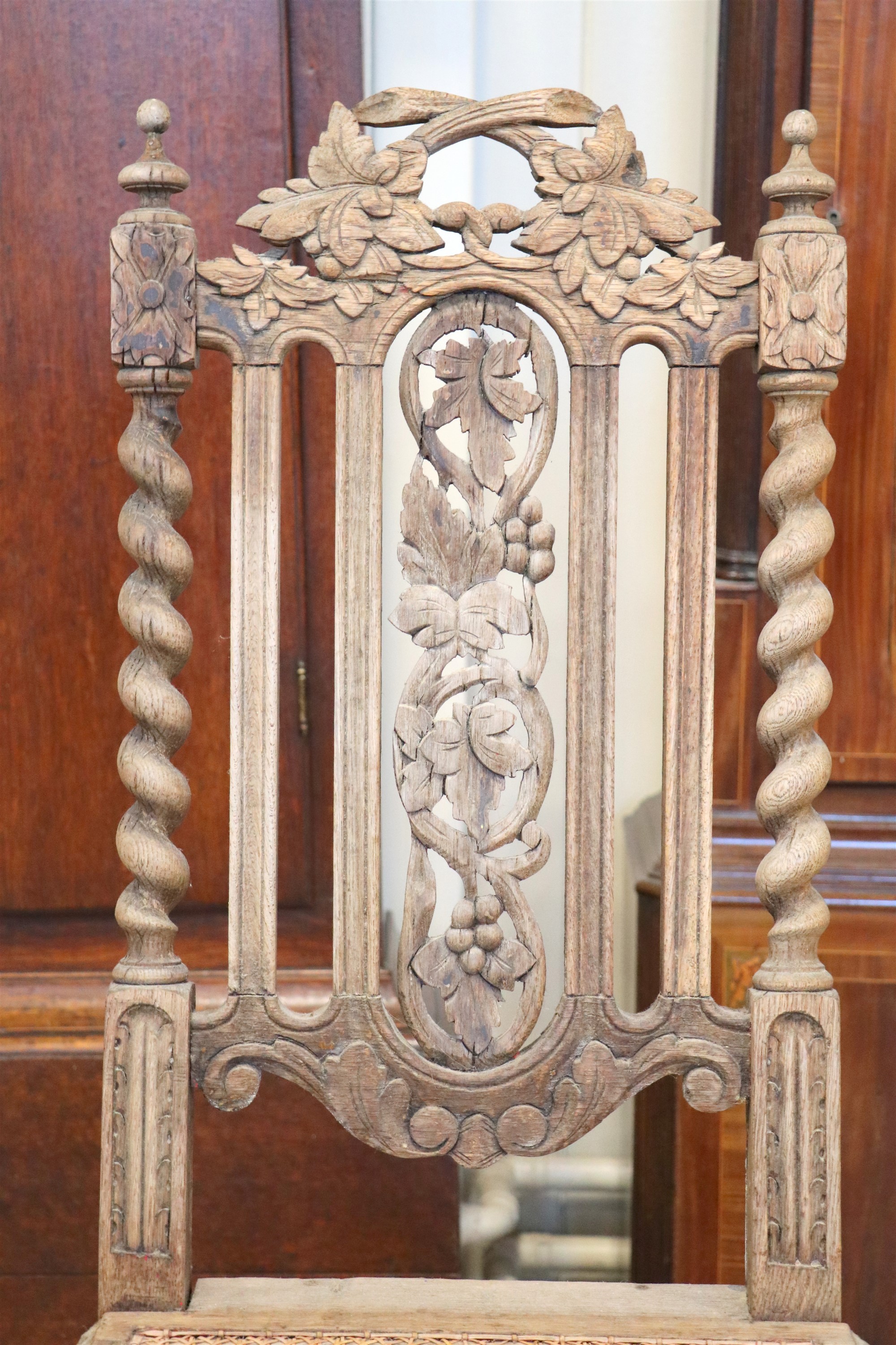 A late 19th / early 20th Century William III style carved oak and cane seated back-stool - Image 4 of 5