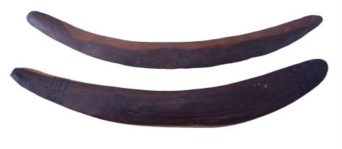 Two Australian aboriginal boomerangs, longest 72 cm