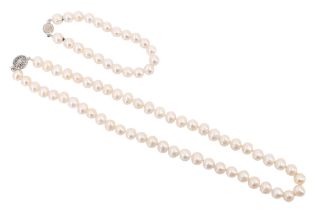 A contemporary cultured baroque pearl necklace, approximately 12 mm pearls, together with a