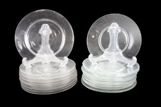 Eight early 20th Century glass side-plates having polished pontils, together with a further 10