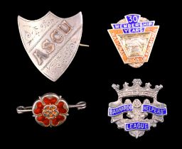 Bernardo Helpers League, National Union of Railwaymen and two other enamelled silver badges