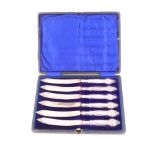 A cased set of six Edwardian silver handled tea knives, John Biggin (subsequently John Biggin