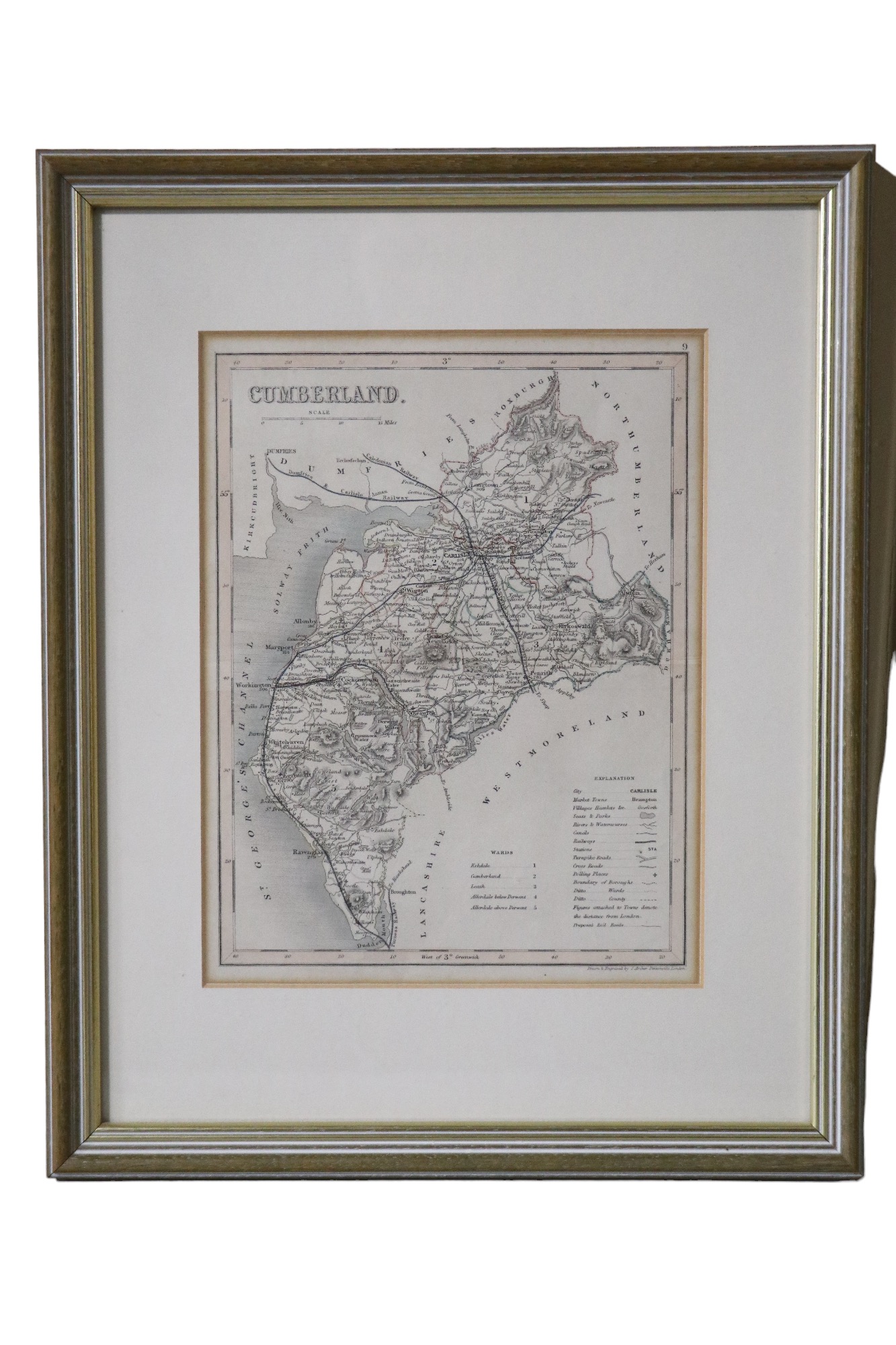 After Thomas Dugdale (fl. 1838 - 1843) A map of Cumberland, watercolour tinted engraving, engraved - Image 2 of 2