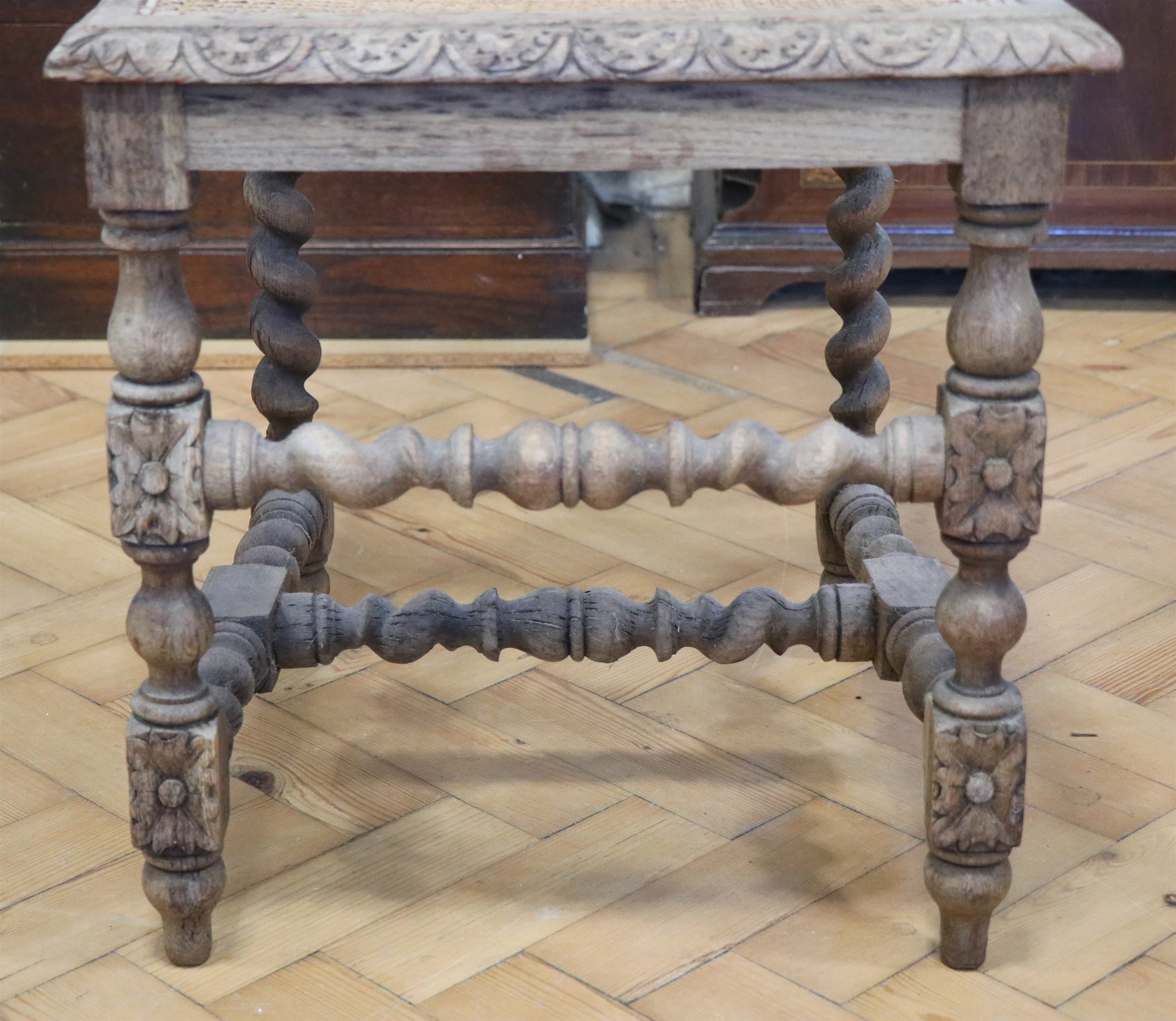 A late 19th / early 20th Century William III style carved oak and cane seated back-stool - Image 5 of 5