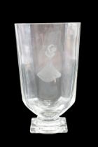 A free blown Orrefors style glass vase, wheel cut in depiction of a dancer, circa 1960s, 18 cm high,