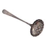 A George III silver Hanoverian pattern caster spoon, the terminal decorated with engraved flora