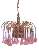 A 1960s pendant light fitting, having teardrop glass droppers dependant from a corona of curved