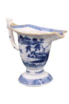A Ch'ien-lung Chinese export blue-and-white jug, of helmet form on a pedestal base with stylized