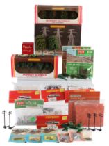 A quantity of Hornby model railway scenery including trees, gates and stiles, etc
