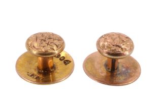 Two late Victorian 9 ct gold shirt studs, Birmingham 1897 and Chester 1898, 1.38 g gross