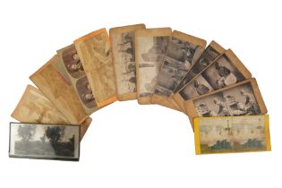 A small group of Victorian stereoscope cards including a glass plate stereoview