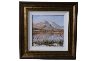 Jeff Sudders (contemporary) "Grasmere", a wintry, Lakeland study with rolling fells beyond,