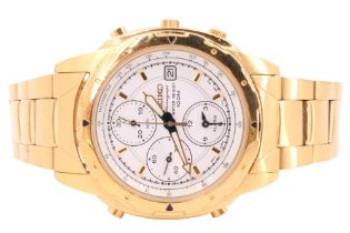 A Seiko chronograph sports wristwatch, 7T32-6M10, water resistant to 100 m, in gilt case with