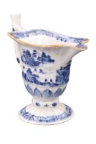 A Ch'ien-lung Chinese export blue-and-white jug, of helmet form on a pedestal base with stylized